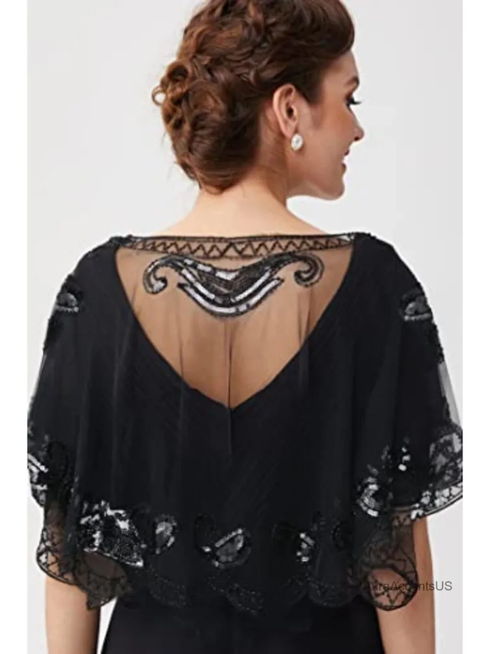 Sequin Beaded Evening Cape Shawl Wrap 1920s Flapper Gatsby Cover Up One Size